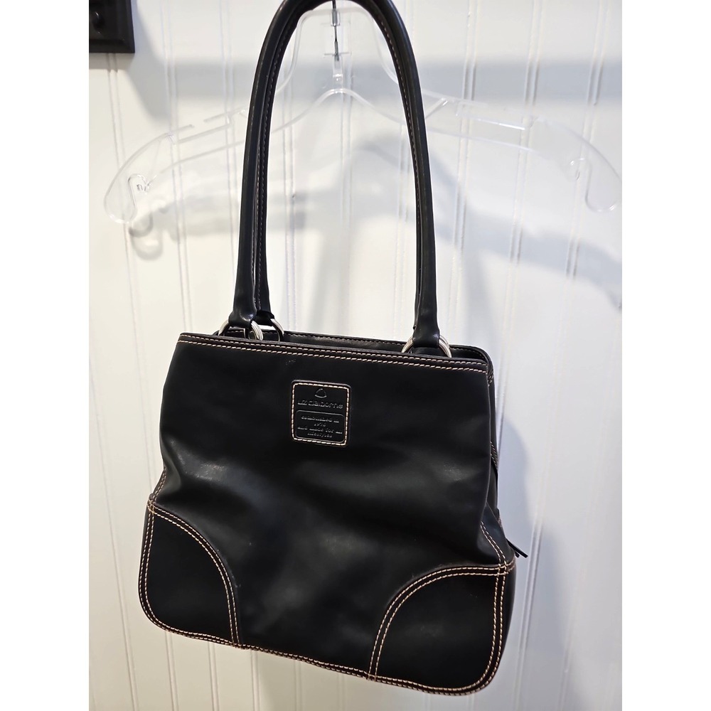 Liz Claiborne Collection Black Shoulder Tote Handbag Double Handle Large Zip